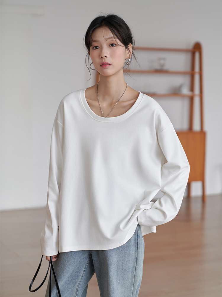 40代ファッション レディース シンプル ベーシック 長袖カットソー ゆったりシルエット