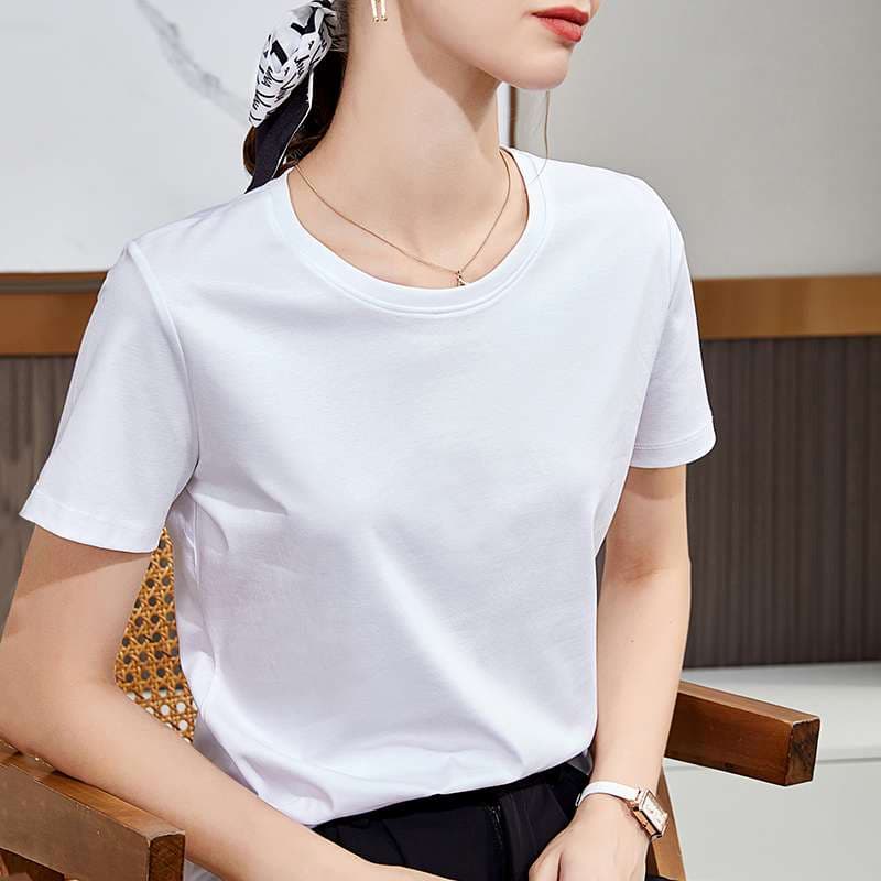 40代ファッション レディース ユーロスタイル シルク コットン Tシャツ