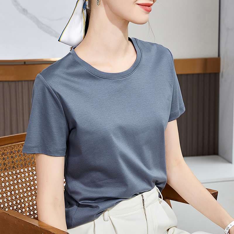 40代ファッション レディース ユーロスタイル シルク コットン Tシャツ