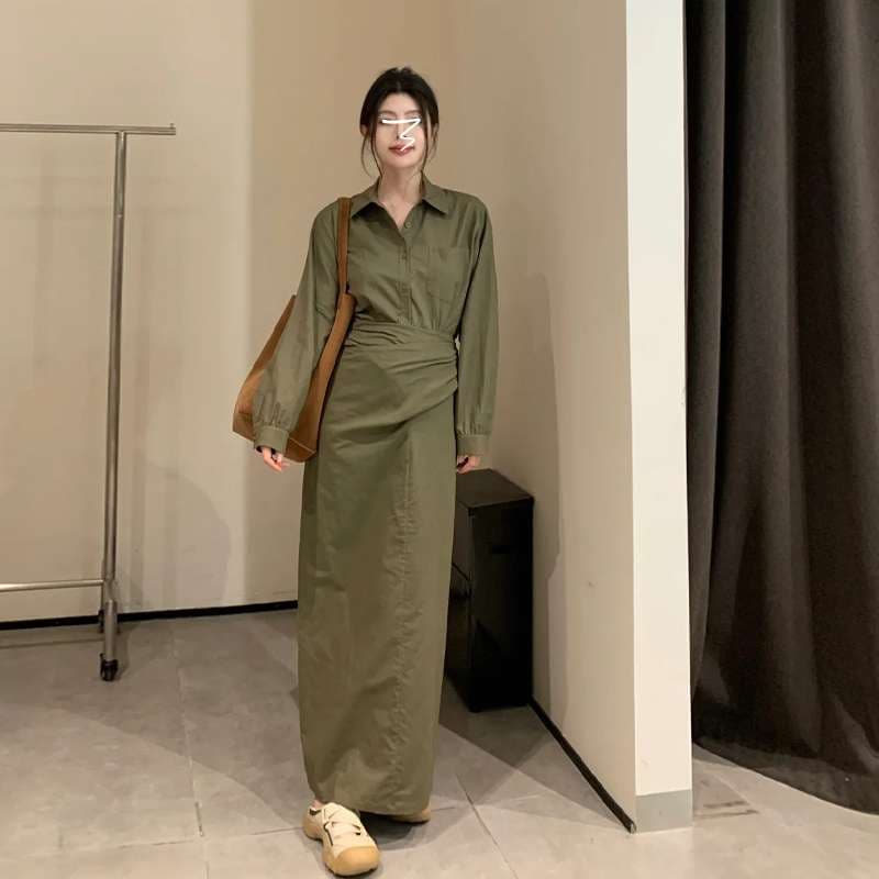 40代ファッション レディース エレガント カジュアル ロング シャツワンピース