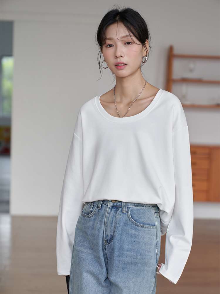 40代ファッション レディース シンプル ベーシック 長袖カットソー ゆったりシルエット