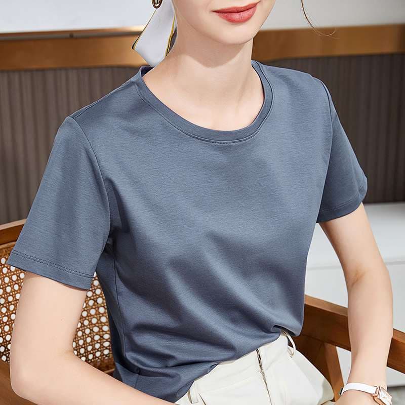 40代ファッション レディース ユーロスタイル シルク コットン Tシャツ