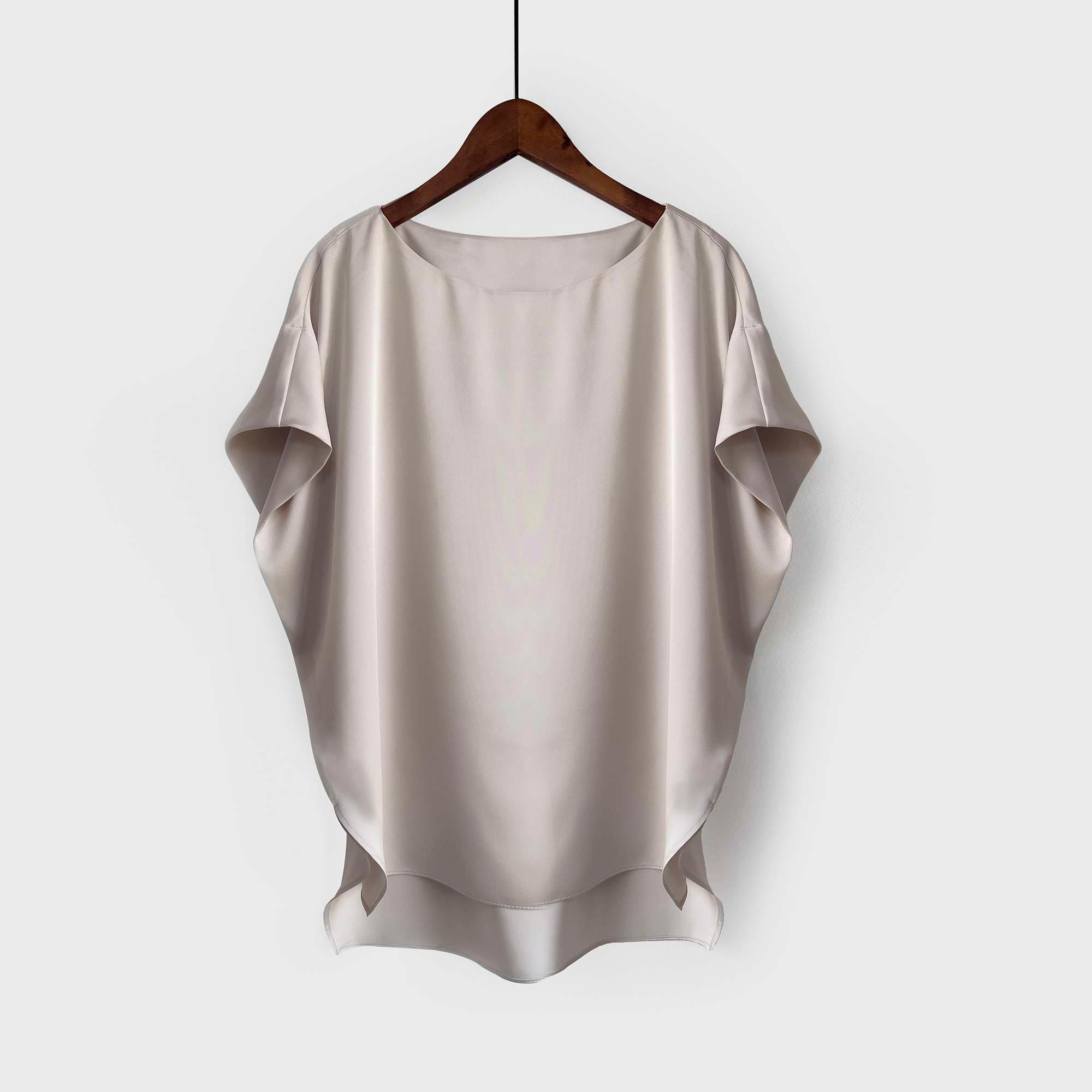 40代ファッション レディース ラウンドネック フレンチスリーブ ブラウス