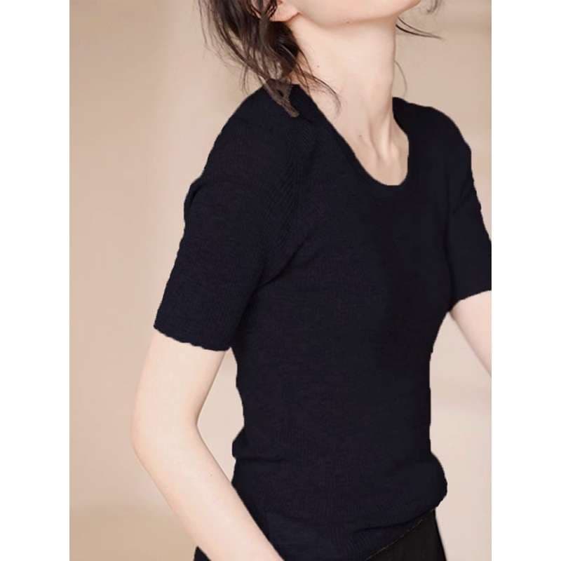 40代ファッション レディース シンプル 半袖Tシャツ 薄手 シアー素材 Uネック