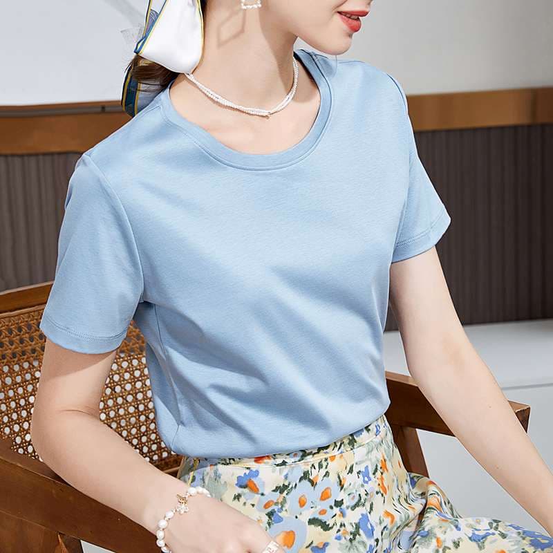 40代ファッション レディース ユーロスタイル シルク コットン Tシャツ