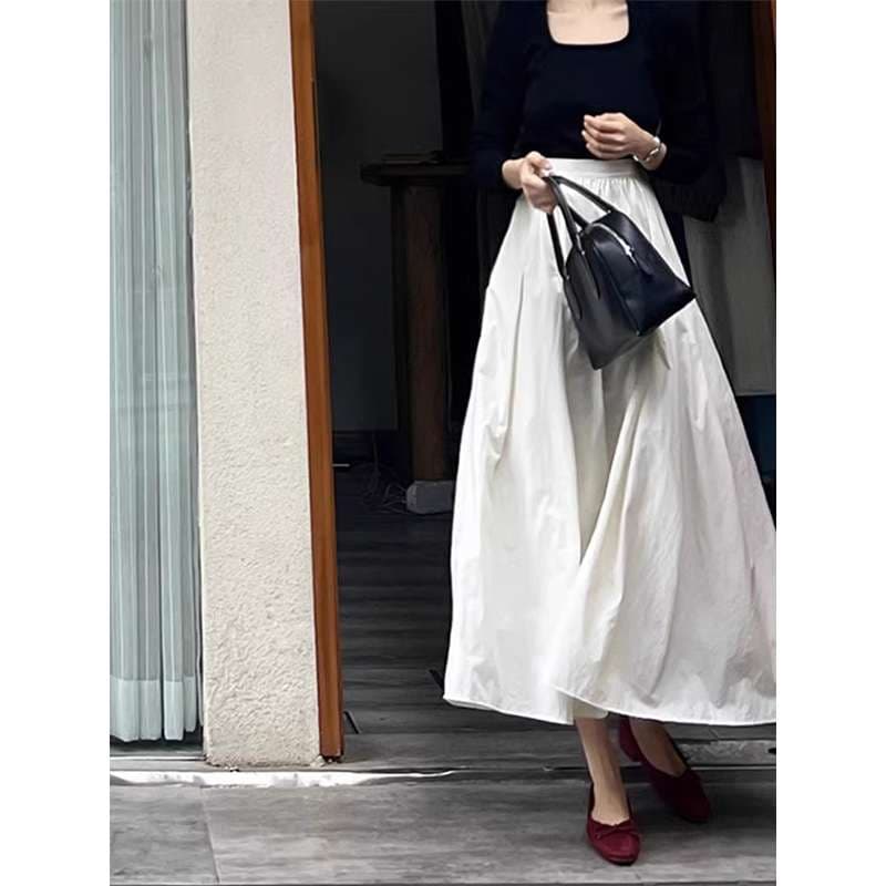 40代ファッション レディース ホワイト ハイウエスト フレア スカート シック