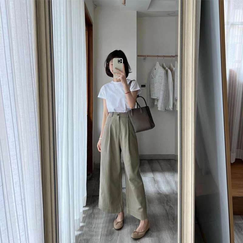 40代ファッション レディース ハイウエスト ストレート ワーク パンツ