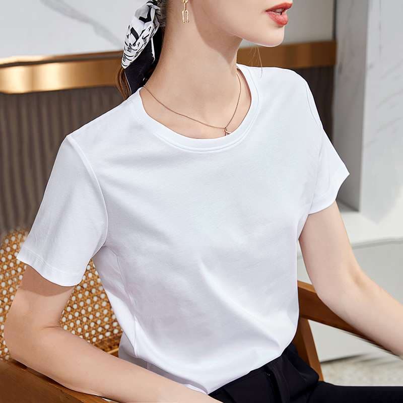 40代ファッション レディース ユーロスタイル シルク コットン Tシャツ