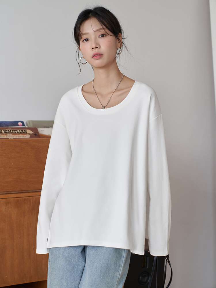 40代ファッション レディース シンプル ベーシック 長袖カットソー ゆったりシルエット