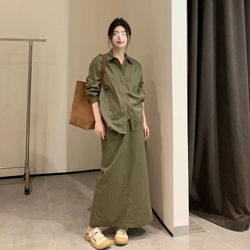 40代ファッション レディース エレガント カジュアル ロング シャツワンピース