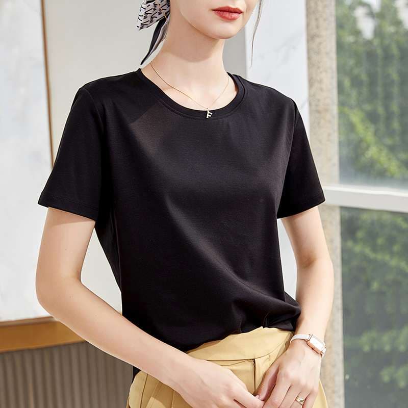 40代ファッション レディース ユーロスタイル シルク コットン Tシャツ