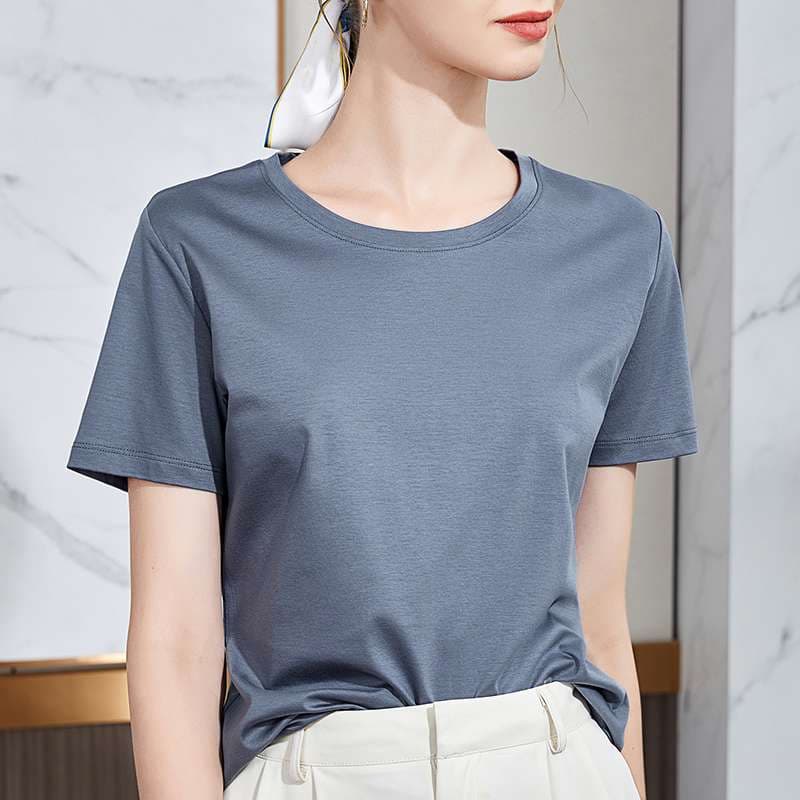 40代ファッション レディース ユーロスタイル シルク コットン Tシャツ