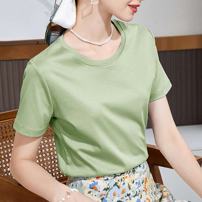 40代ファッション レディース ユーロスタイル シルク コットン Tシャツ