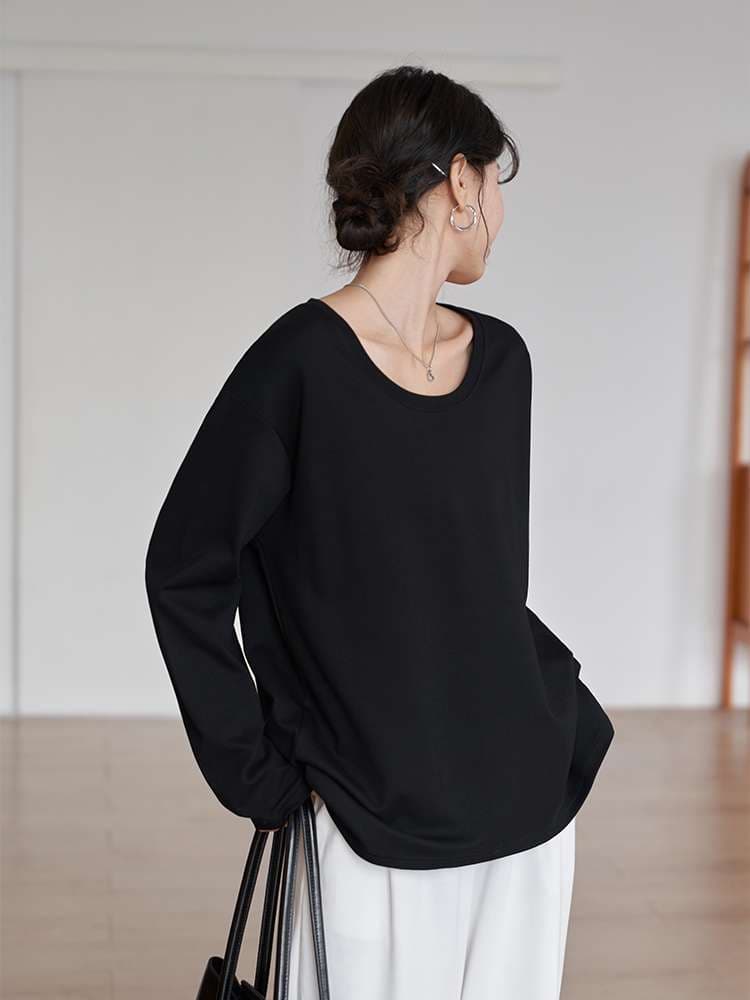 40代ファッション レディース シンプル ベーシック 長袖カットソー ゆったりシルエット