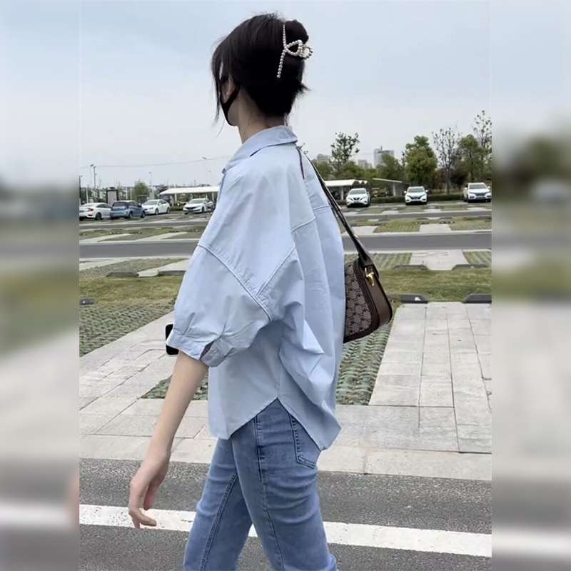 40代ファッション レディース 五部袖 二の腕カバー ゆったりシンプルシャツ