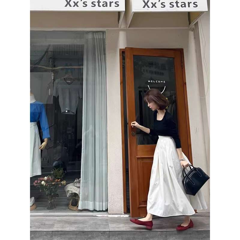40代ファッション レディース ホワイト ハイウエスト フレア スカート シック