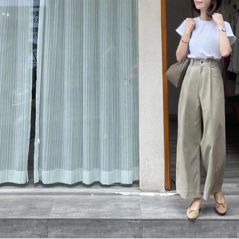 40代ファッション レディース ハイウエスト ストレート ワーク パンツ