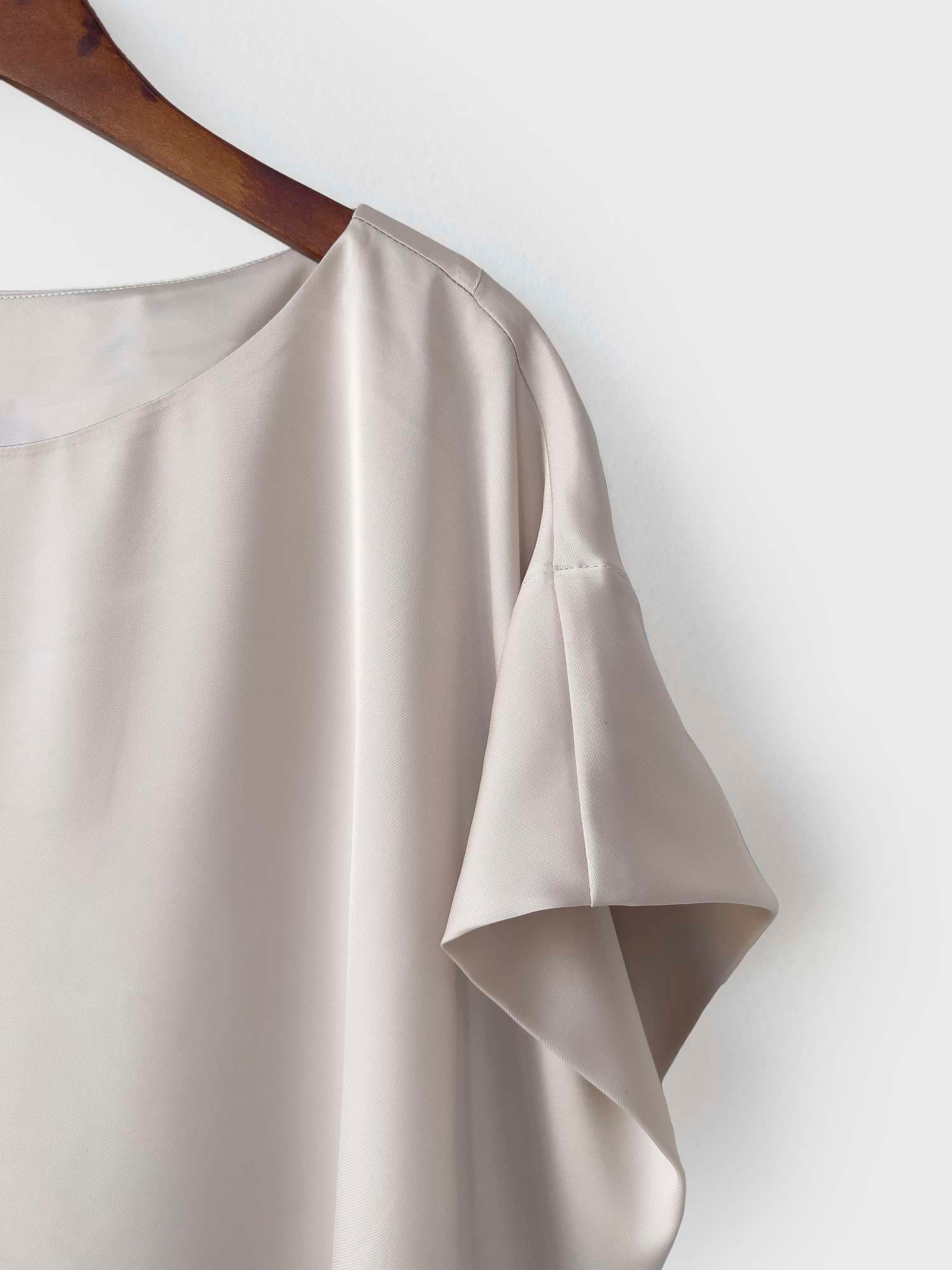 40代ファッション レディース ラウンドネック フレンチスリーブ ブラウス