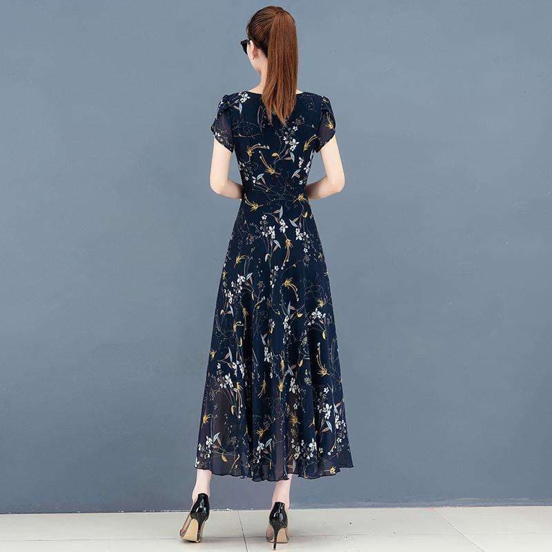 40代ファッション レディース 花柄シフォンマキシワンピース