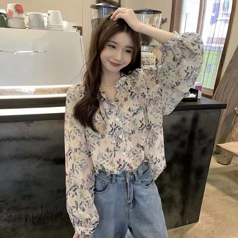 40代ファッション レディース 花柄シフォンブラウス