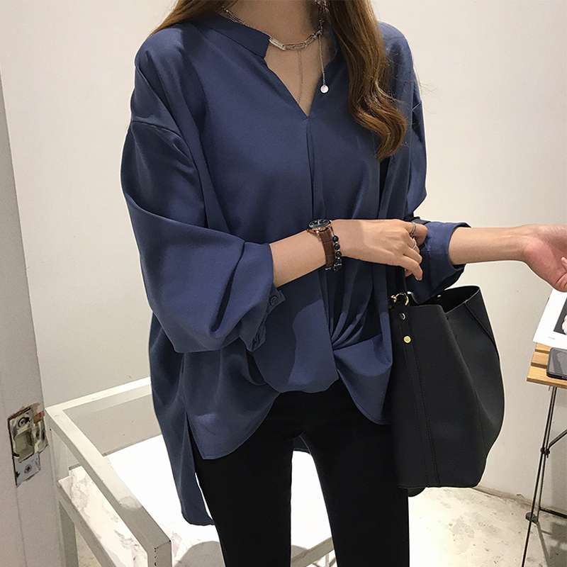 40代ファッション レディース ゆったりVネックドレープブラウス