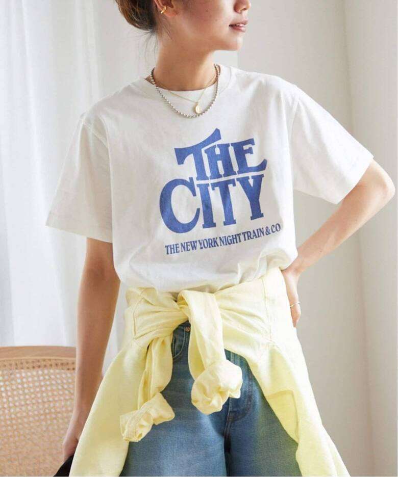 40代ファッション レディース シティロゴプリントカジュアルTシャツ
