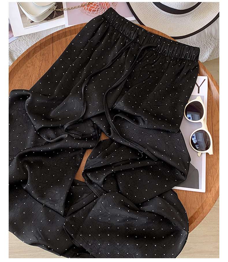 40代ファッション レディース ドット柄イージーワイドパンツ 水玉 柄パンツ