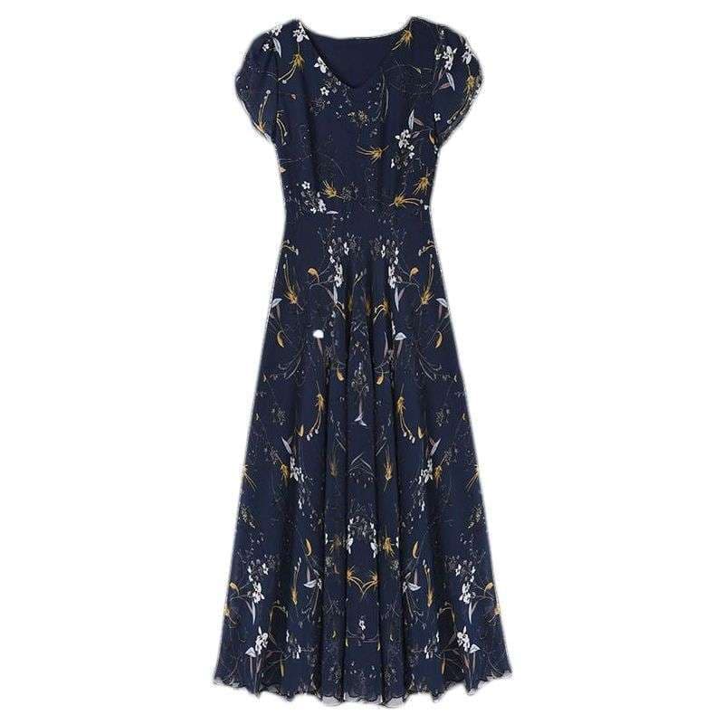 40代ファッション レディース 花柄シフォンマキシワンピース