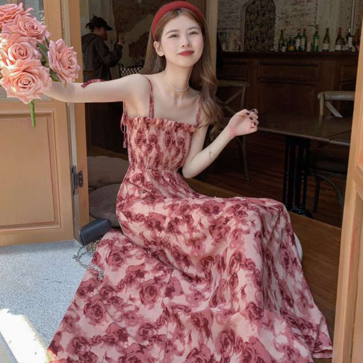 40代ファッション レディース 花柄マキシ丈キャミソールワンピース