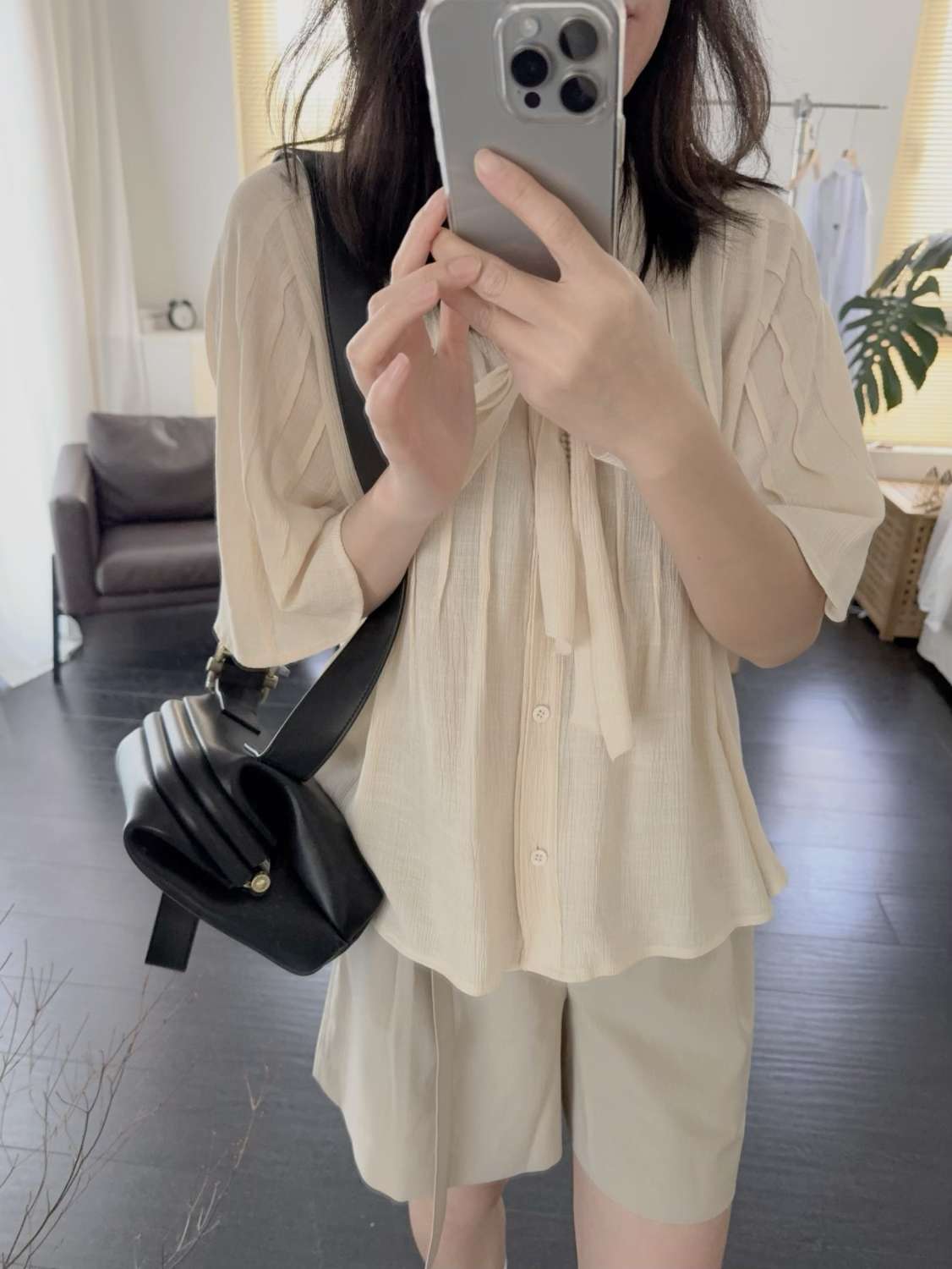 40代ファッション レディース プリーツデザイン 七分袖ブラウス