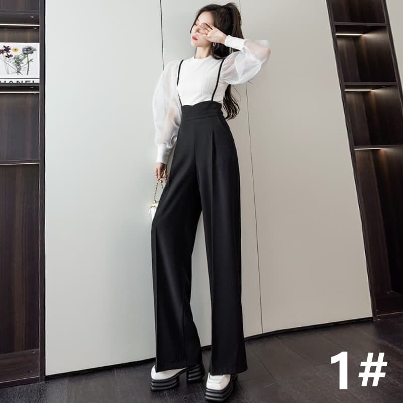 40代ファッション 大人のロング丈サロペットパンツ