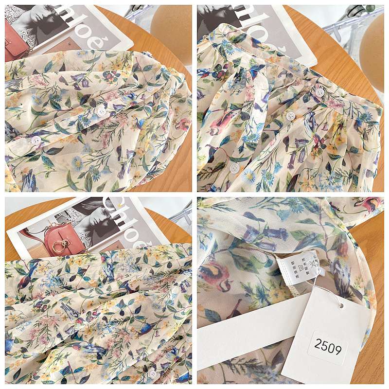 40代ファッション レディース 花柄シフォンブラウス ふんわり袖