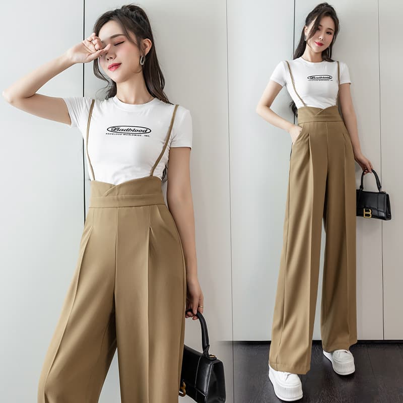 40代ファッション 大人のロング丈サロペットパンツ