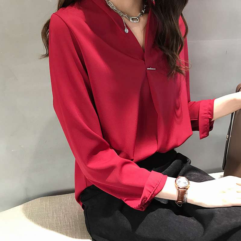 40代ファッション レディース エレガントVネックシフォンブラウス