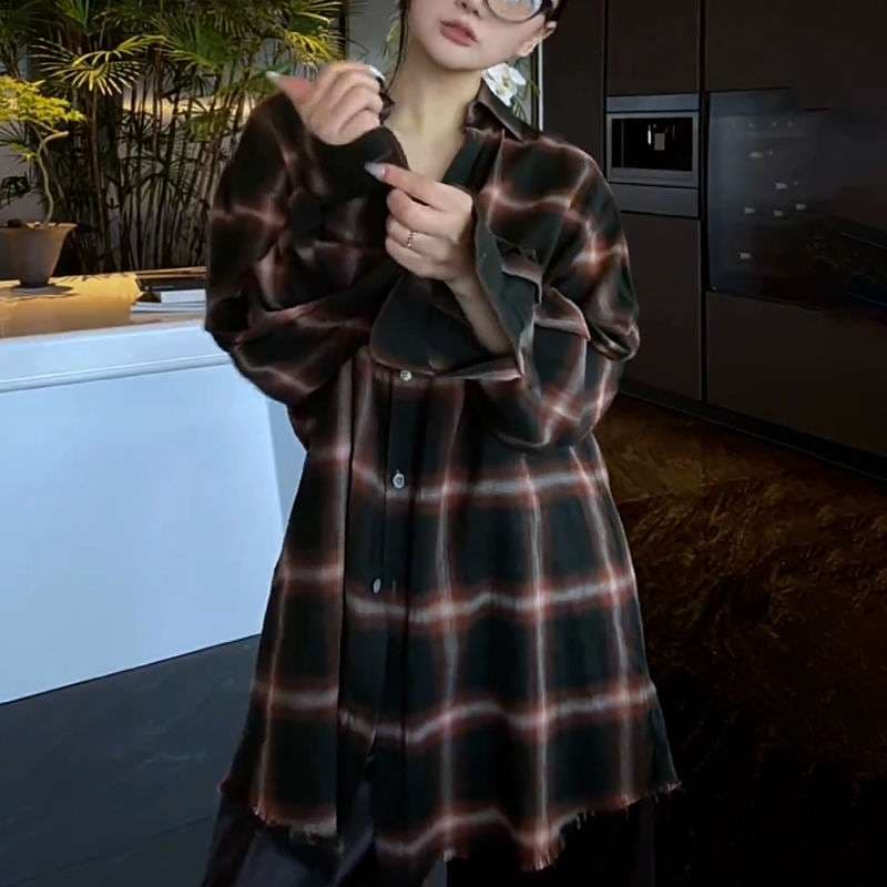40代ファッション レディース オーバーサイズチェック柄シャツ