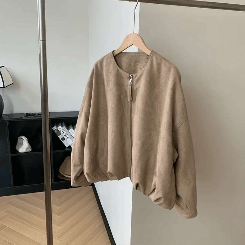 40代ファッション レディース スエード調ジップアップブルゾン
