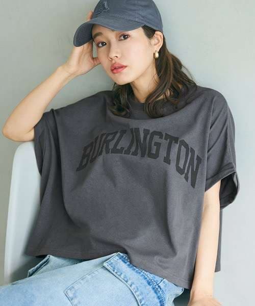 40代ファッション レディース ロゴオーバーサイズTシャツ