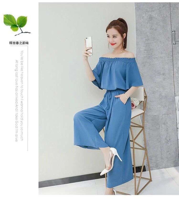 40代ファッション レディース オフショルダーブラウス&ワイドパンツセット