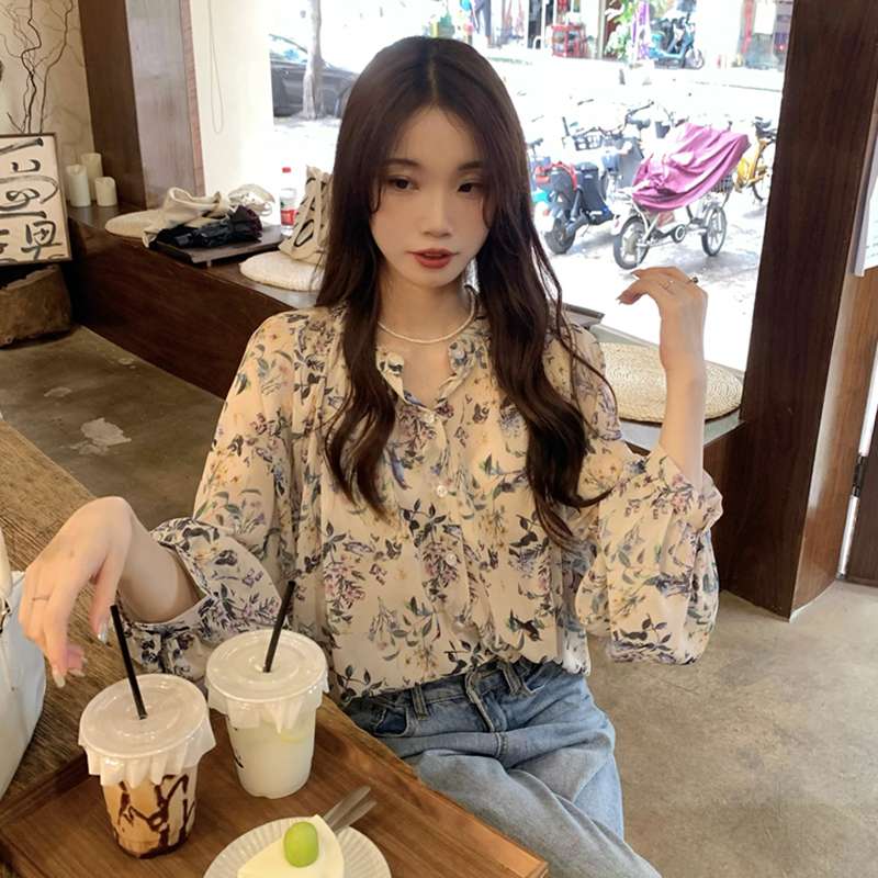 40代ファッション レディース 花柄シフォンブラウス