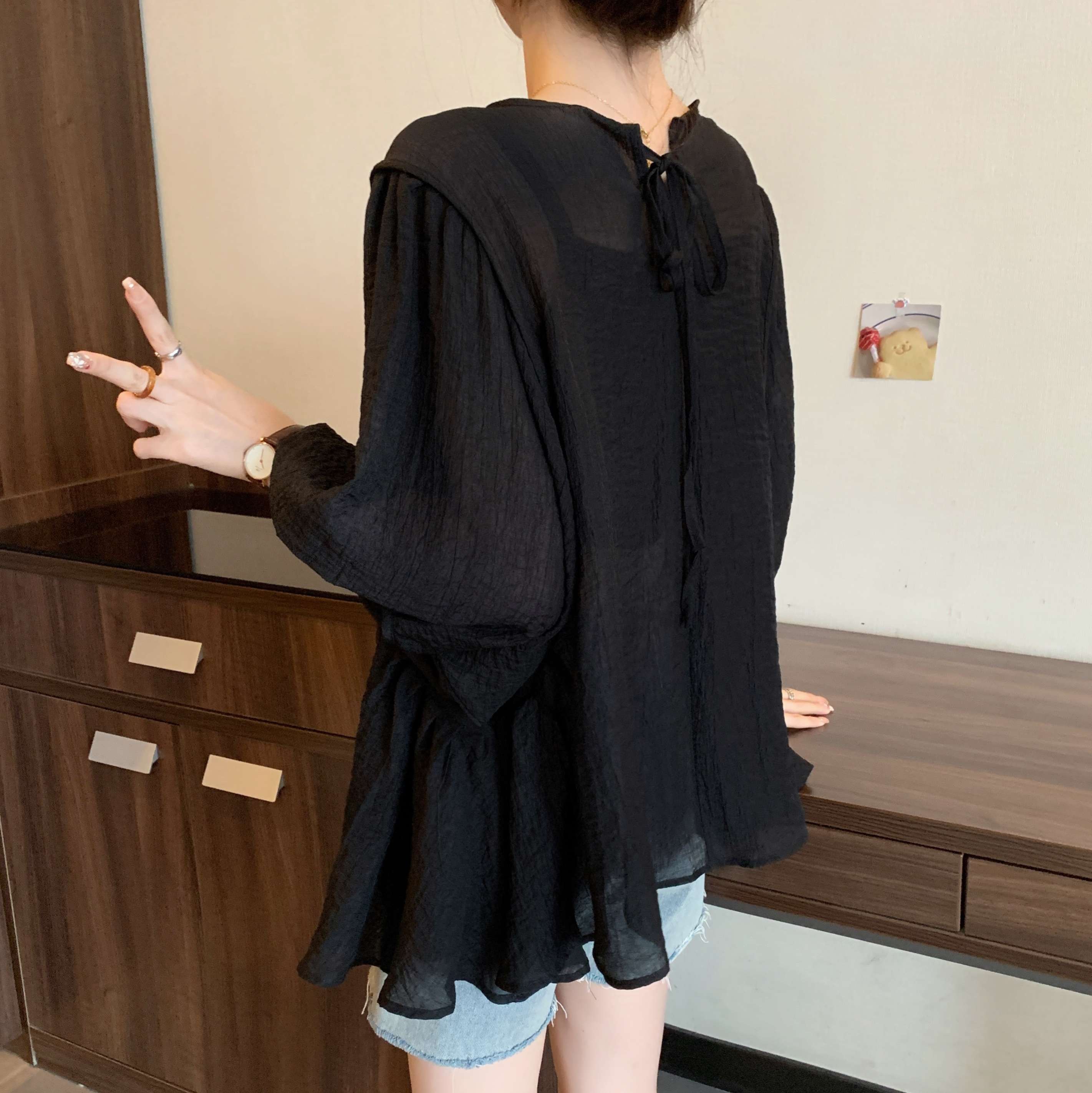 40代ファッション レディース ゆったりリネン風パフスリーブブラウス