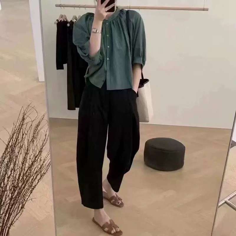 40代ファッション レディース ゆったりギャザーネックシャツブラウス