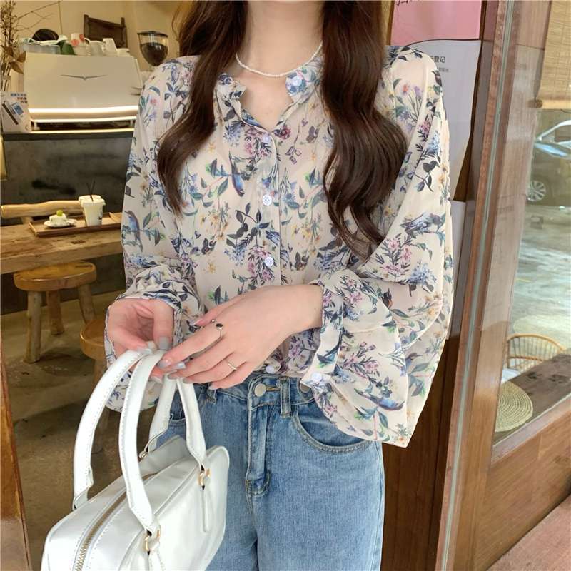 40代ファッション レディース 花柄シフォンブラウス