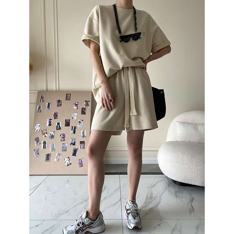 40代ファッション レディース リラックスオーバーサイズTシャツ&ショートパンツセット