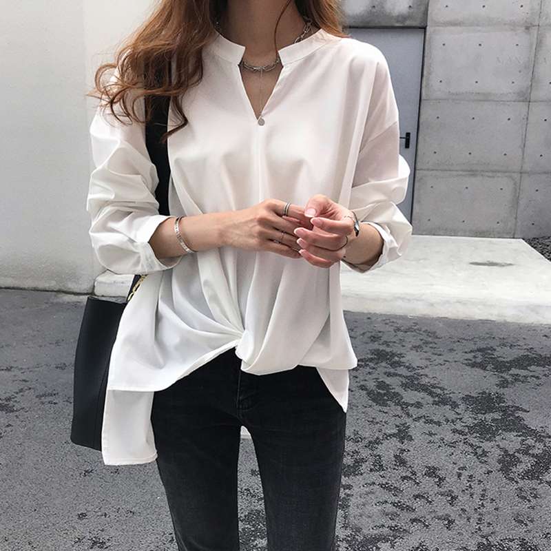 40代ファッション レディース ゆったりVネックドレープブラウス